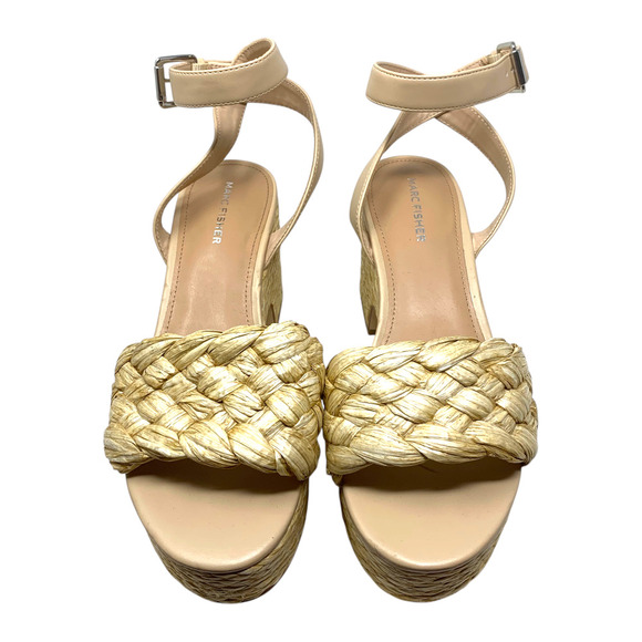 NEW Marc Fisher Steel Sz 9 Natural Raffia Platform Chunky Sandals Beachy NWOB - Picture 5 of 10